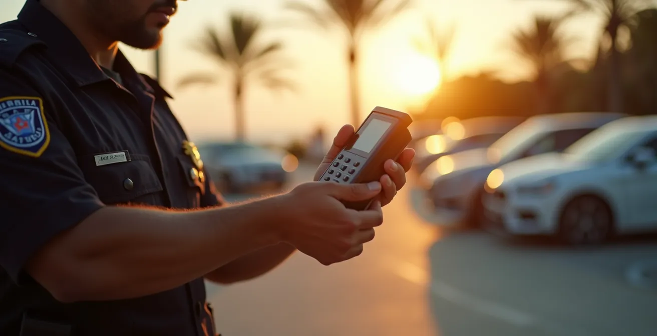 Point de contrôle routier au coucher du soleil près d'une plage réunionnaise