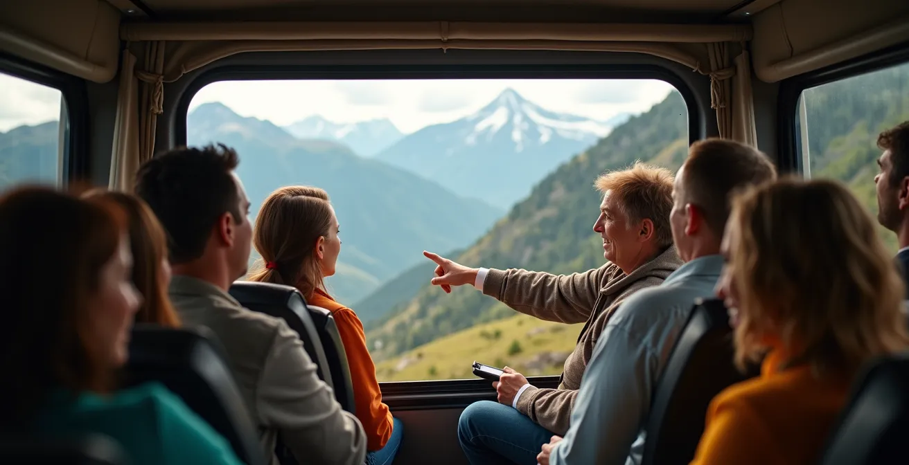 Van touristique privé négociant les virages serrés de la route de Cilaos